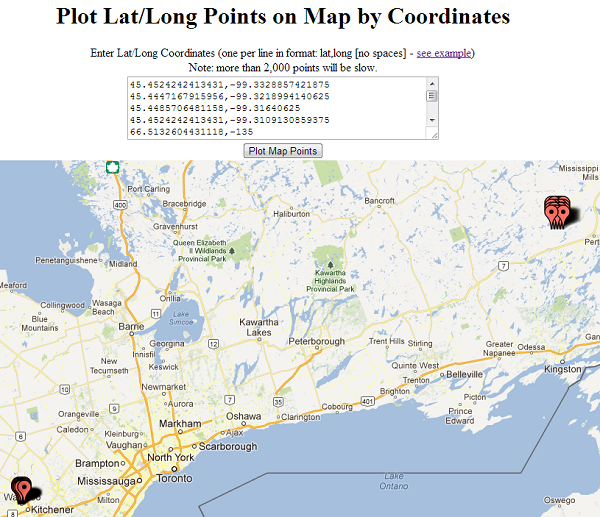 Plotted lat, long points Plotted lat, long points