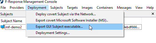 F-Response Management Console Deployment Menu