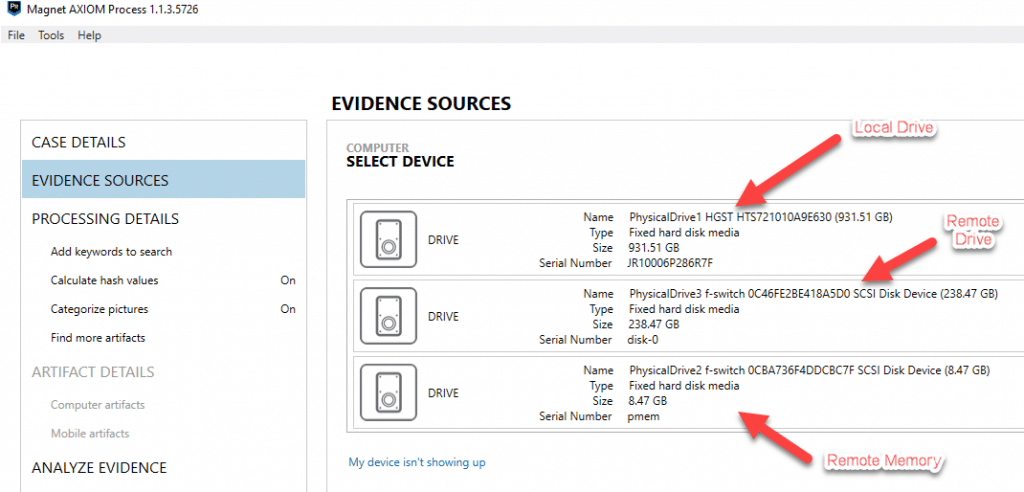 Magnet AXIOM Evidence Sources