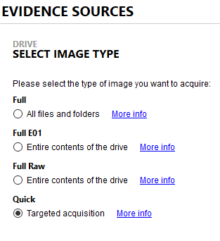 Magnet AXIOM Evidence Sources Select Image Type