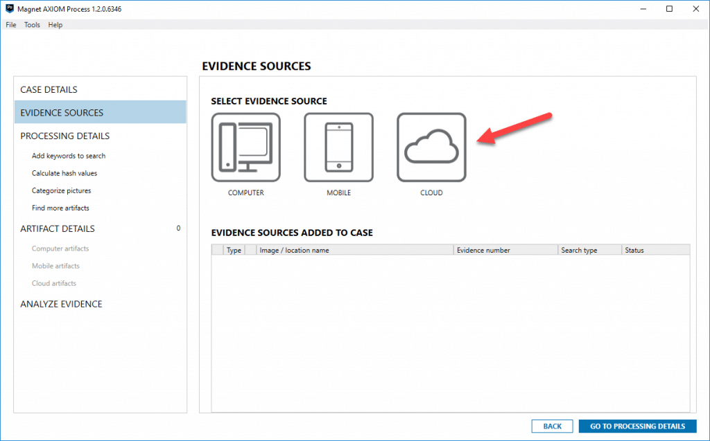 AXIOM Cloud evidence sources.