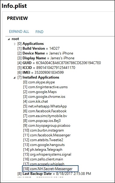 Figure 1: The Info.plist file listing all installed applications. 