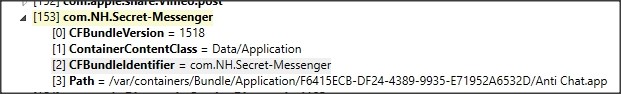 The manifest.plist file showing that “Anti Chat.app” comes back to “com.NH.Secret-Messenger”