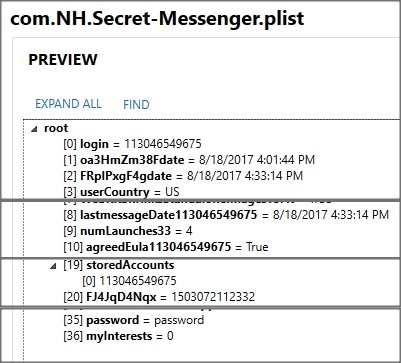 Figure 3: Binary plist storing user information. This “login” field shows the number the user entered in Anti Chat. It’s not “verified” by the service however. 