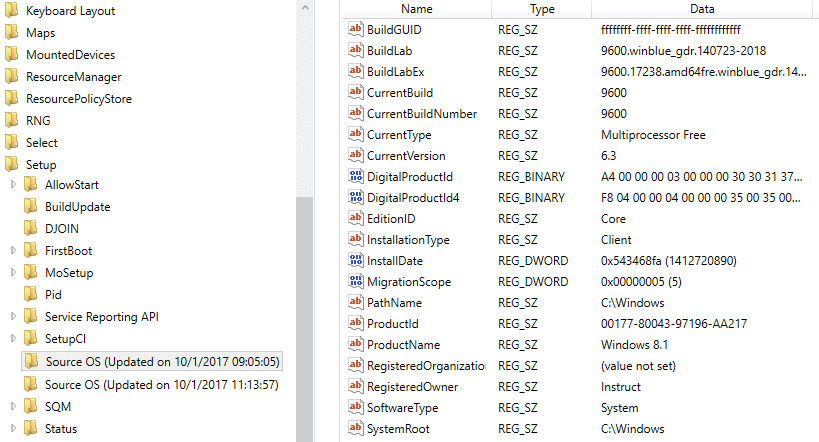 Screenshot showing contents of registry key