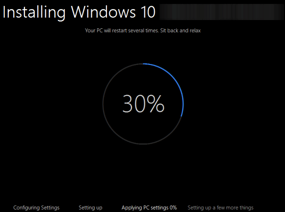 Screenshot of Windows installation/major upgrade