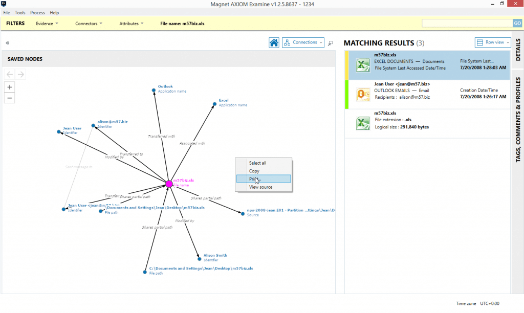 Screenshot of using "Print" option to export a Connections graph