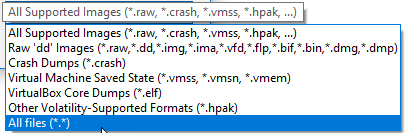 A list of supported memory images from Volatility