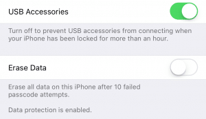 Screen capture of disabled USB Restricted Mode