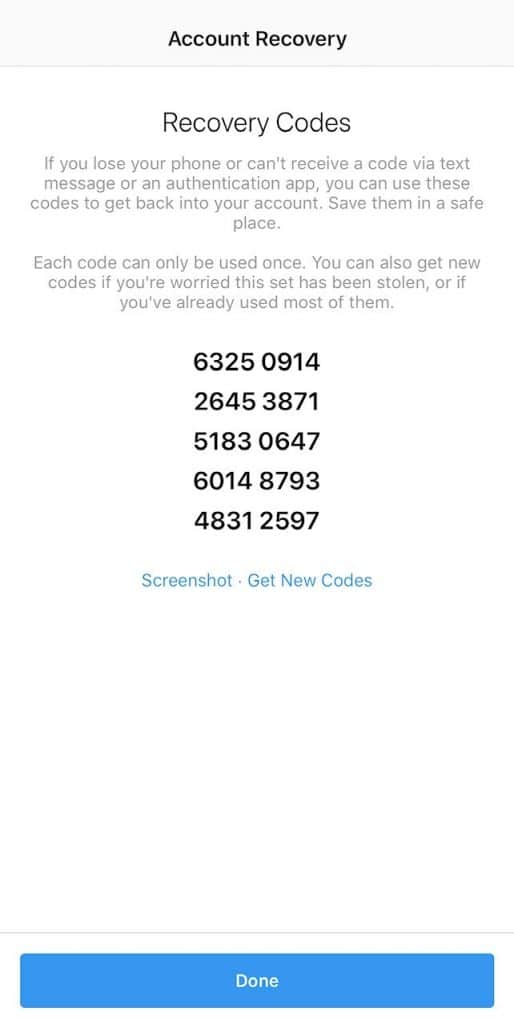 Account Recovery Codes