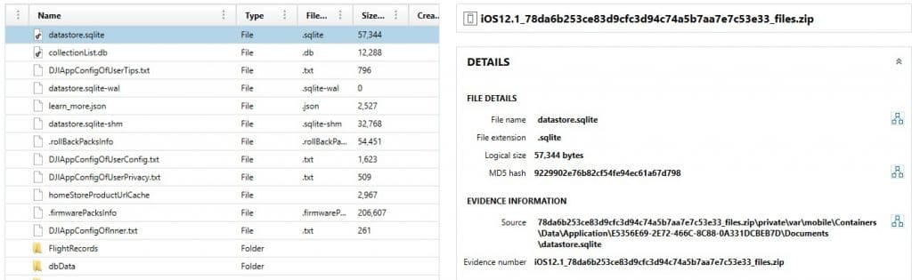 Recovery of data for the DJI Go application