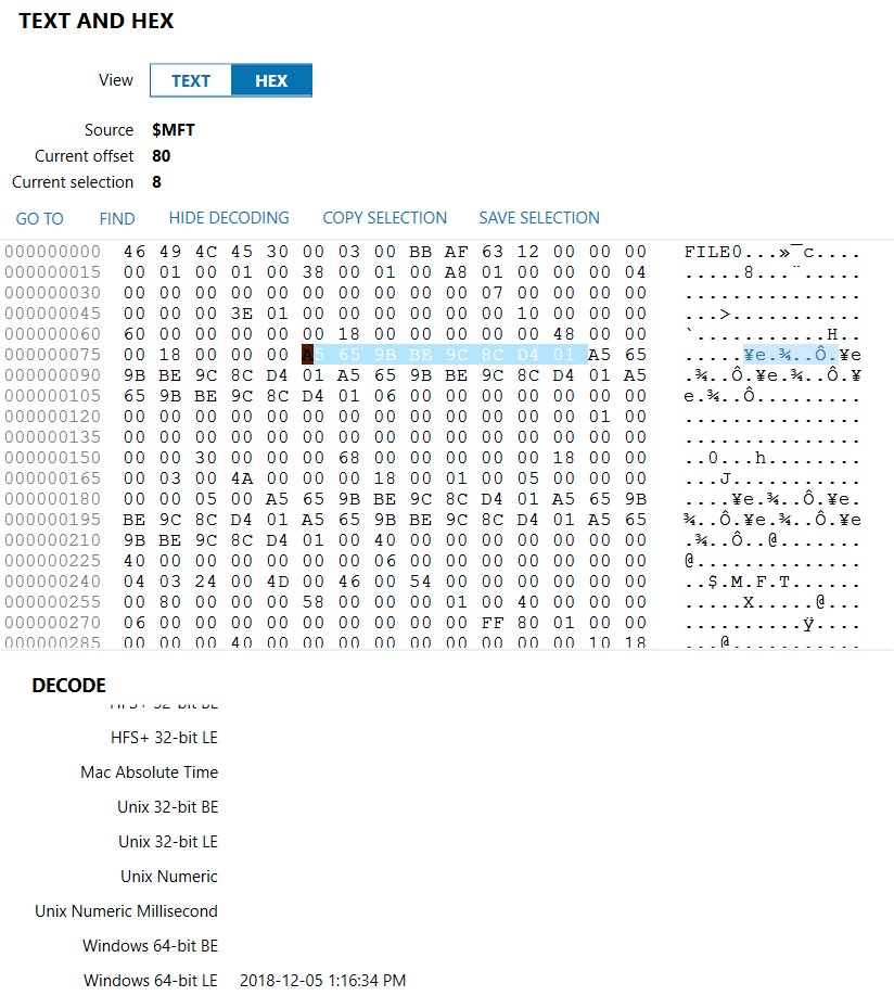 Text and Hex