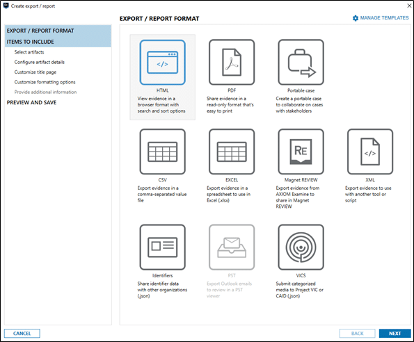 Create report/export