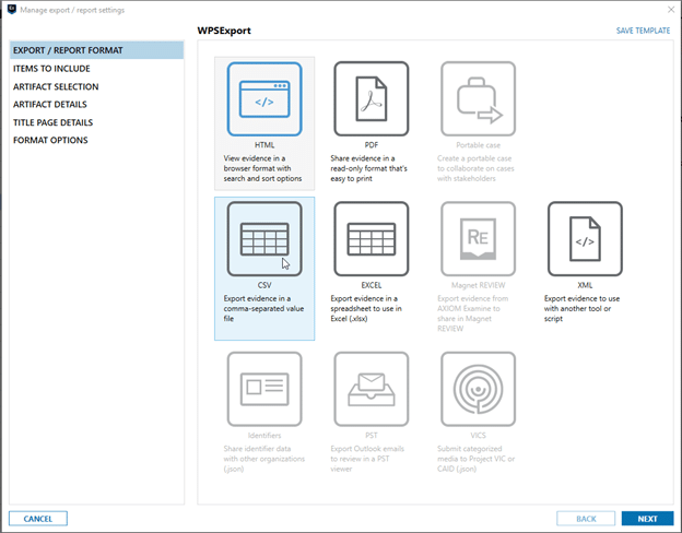 CSV export