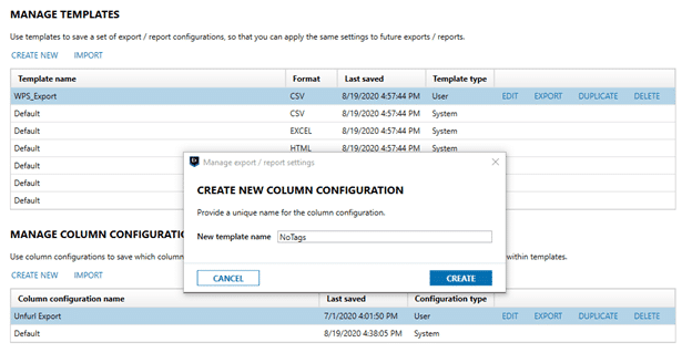 Create new column configuration