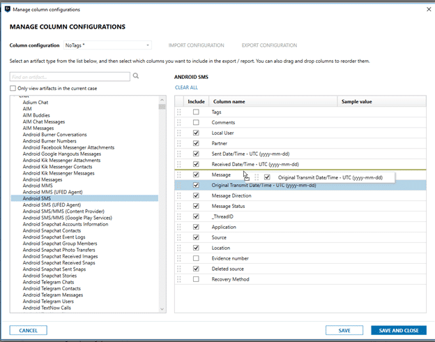 Manage Column Configurations