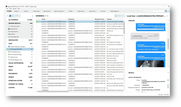 A screenshot showing the Evidence window in Magnet AXIOM with a iOS Full File System image loaded. 