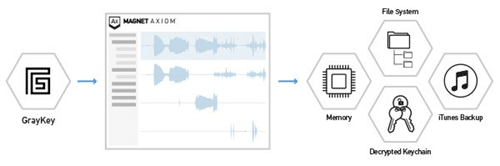 A diagram showing the workflow for GrayKey and Magnet AXIOM.