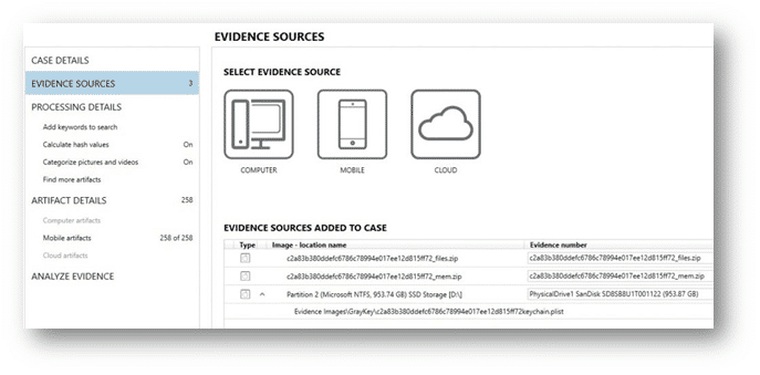 A screenshot showing the Evidence Sources window in Magnet AXIOM.
