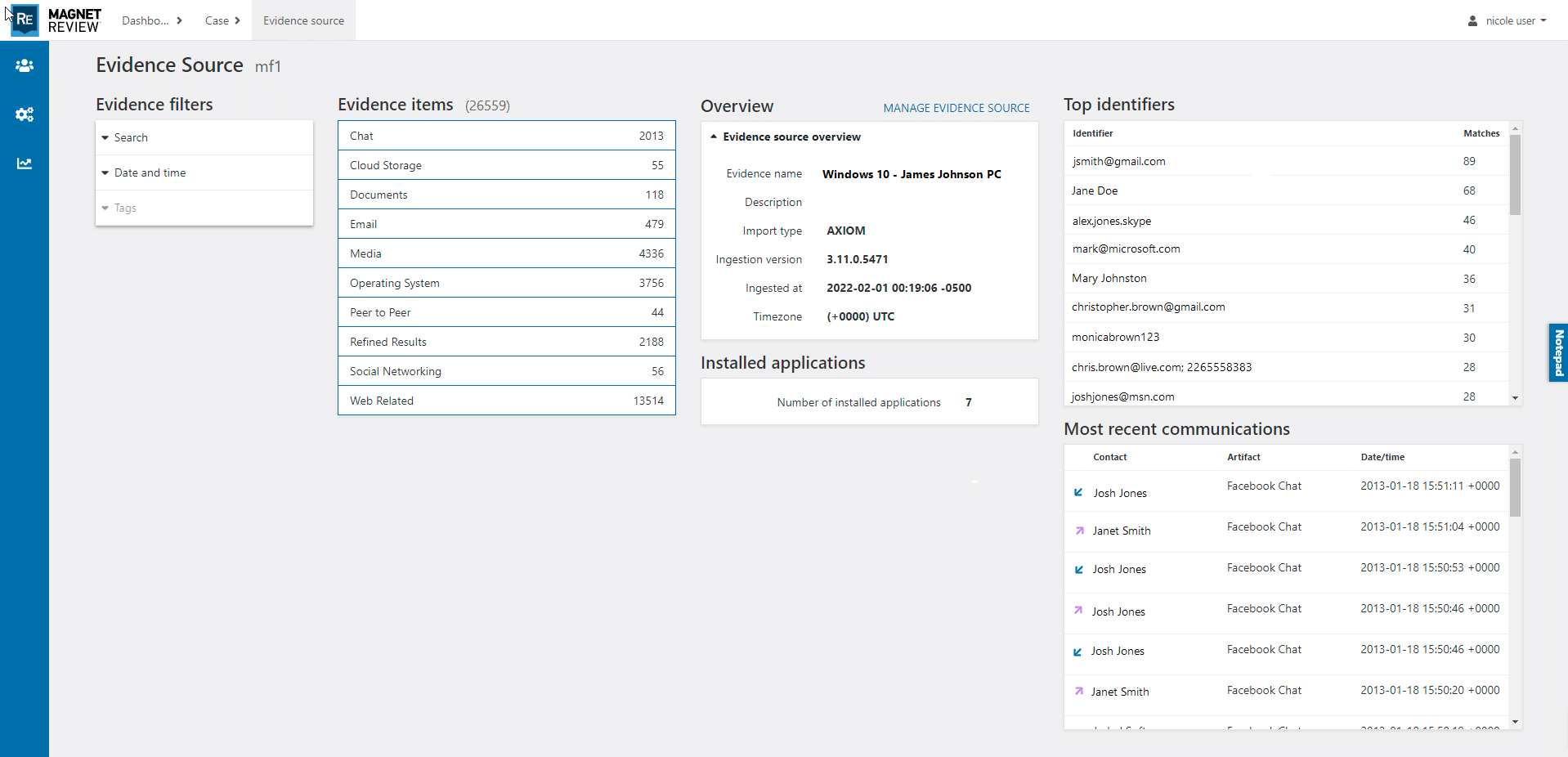 A screenshot of the device dashboard in Magnet REVIEW 4.0.