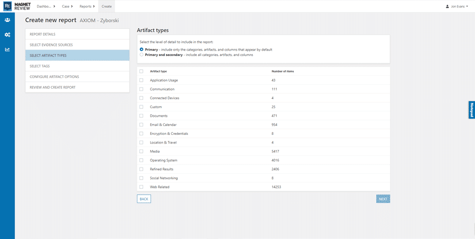 A glimpse of the Device Dashboard showing chronological artifact presentation, leveraging MAV and date/time sorting.