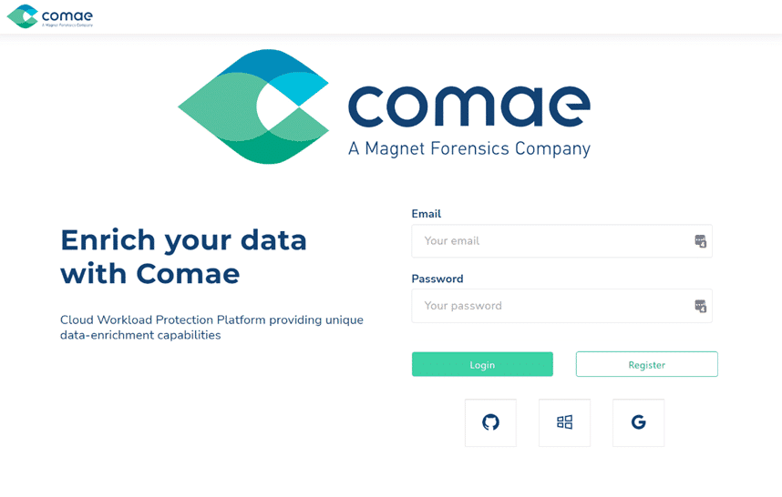 The Comae welcome screen