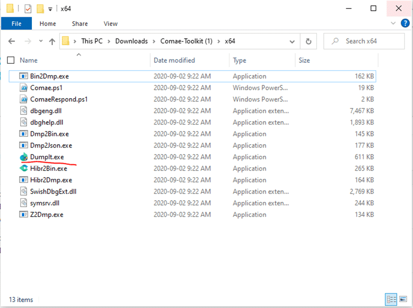 How to run DumpIt in the Comae .zip file.