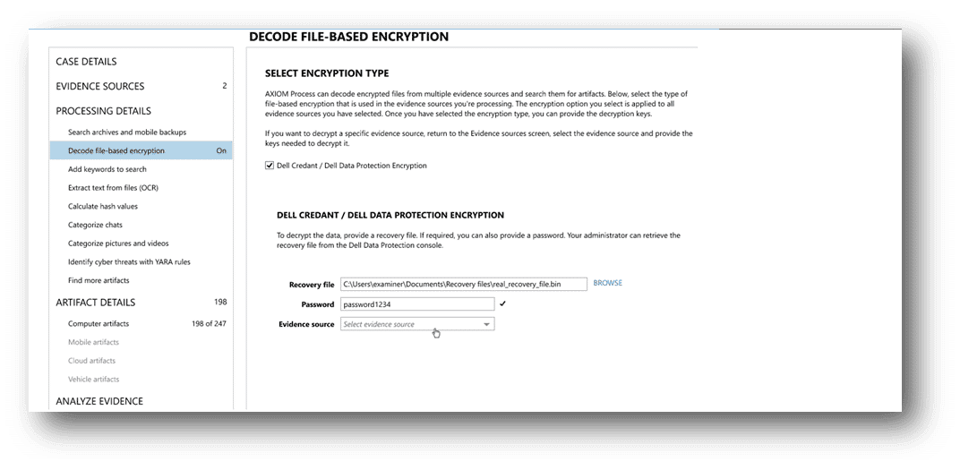 A screenshot showing the DDPE workflow in Magnet AXIOM Cyber.