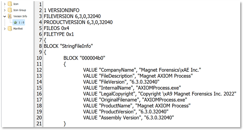 Version Info .rsrc for Magnet AXIOM Process