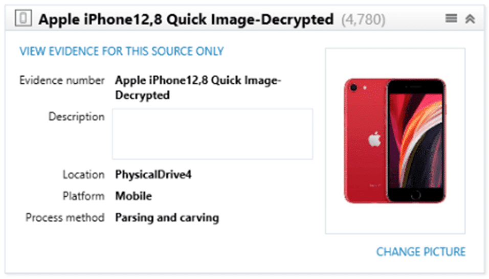 Decrypted quick image for an Apple iPhone 12,8 in iOS 16 in Magnet AXIOM.
