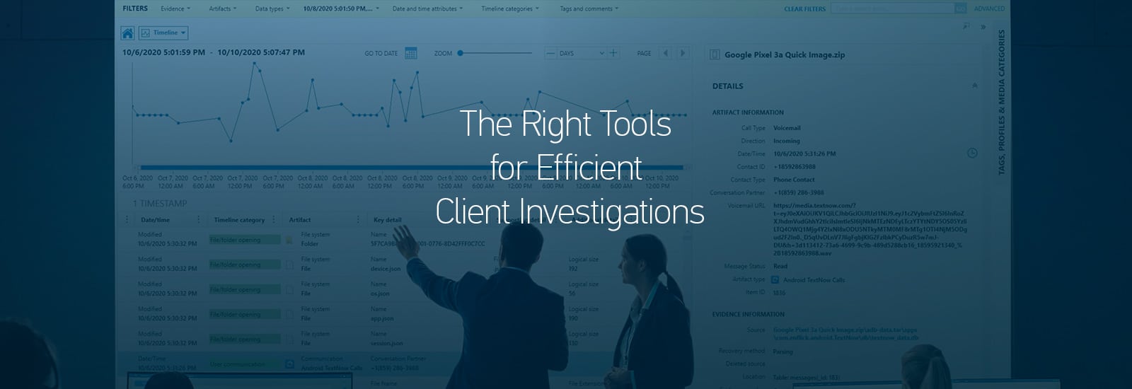 A decorative header for "The Right Tools for Efficient Client Investigations" blog post.