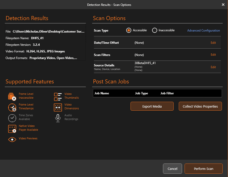 Image 1. Detection Results – Scan Options in DVR Examiner 3