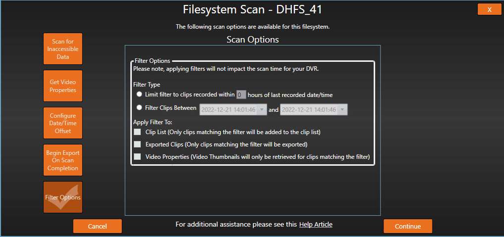 Image 4. Scan Filters in DVR Examiner 2.9.4