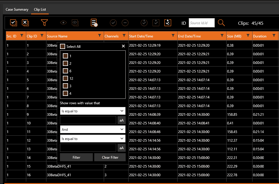 Image 8. Advanced Column Filtering in DVR Examiner 3