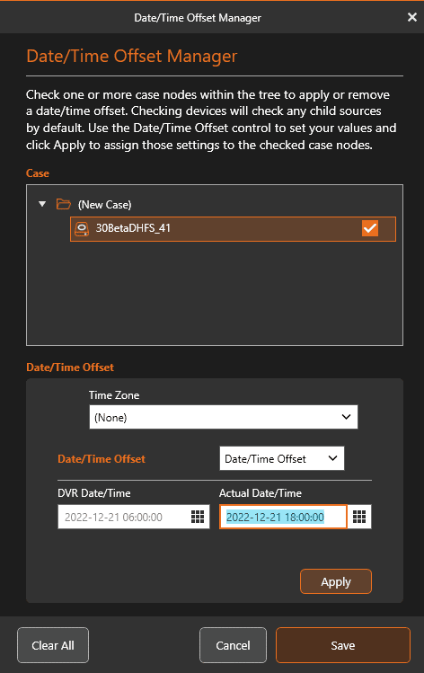 Image 9. Date/Time Offset Manager in DVR Examiner 3