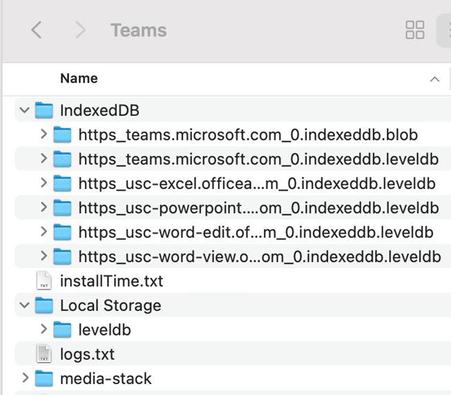 A screenshot showing a list of several folders with interesting LevelDB files in a Mac Operating System.