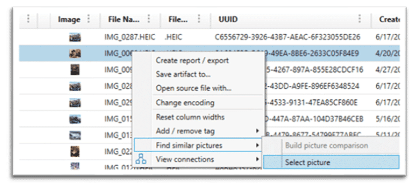 A screenshot of the Find Similar Pictures function in Magnet AXIOM 4.0