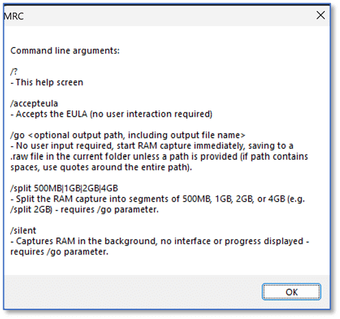 MAGNET RAM Capture CLI Options