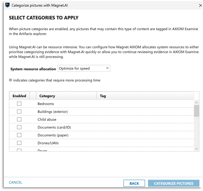 Figure 14: Magnet.AI categorization options