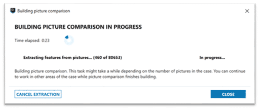 Figure 16: The “Build picture comparison” dialogue box during processing of a CSAM investigation.