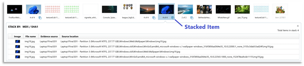 Figure 9: Stacked Item in Media Explorer during a CSAM investigation.