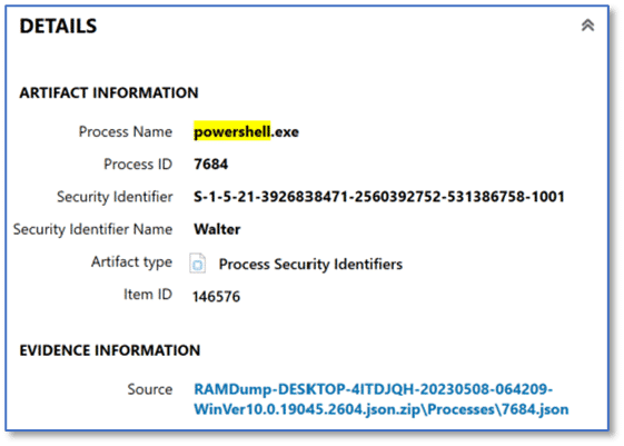 Figure 10:  Process Security Identifier Artifact for PowerShell.exe PID 7684.