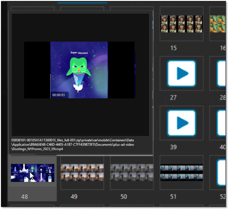 A screenshot of the video file previews in Magnet AXIOM 7.3