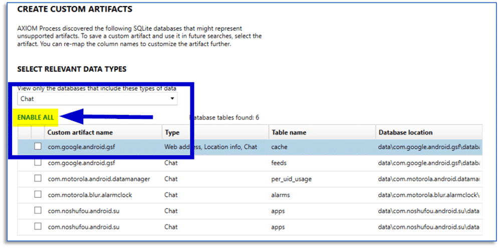 A screenshot of the Dynamic App Finder Results in AXIOM Process.