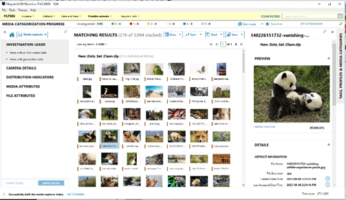 A screenshot of the animal classifier in Magnet AXIOM 7.4