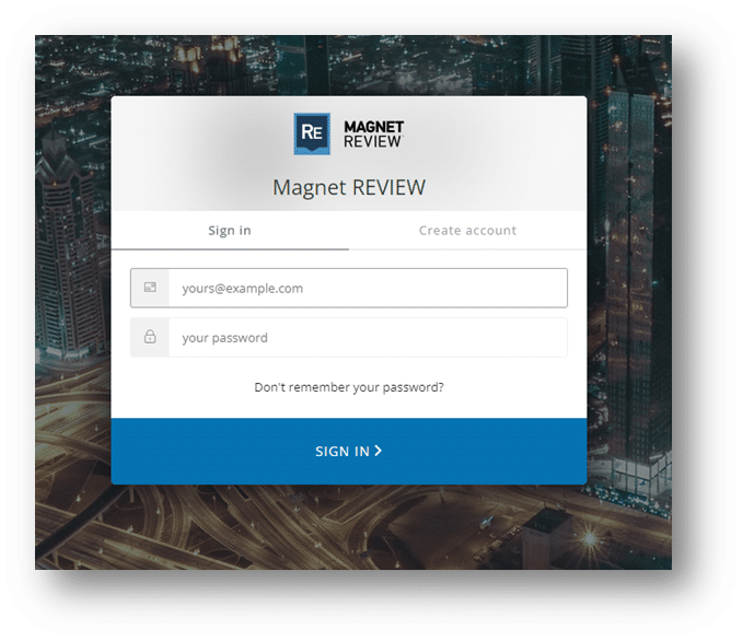 A screenshot of the Magnet REVIEW signup page on https://magnetreview.com