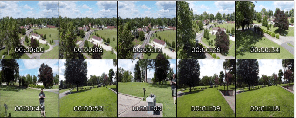 A screenshot of different DJI drone clips shown in Magnet AXIOM as example frames pulled from the videos.