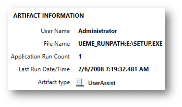 Screenshot of Axiom decoded RunPath UserAssist artifact.