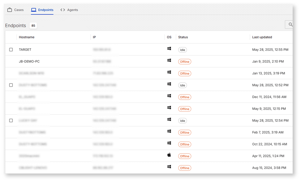 A screenshot of Magnet Nexus showing remote endpoints relevant to the legal holds in an eDiscovery investigation.