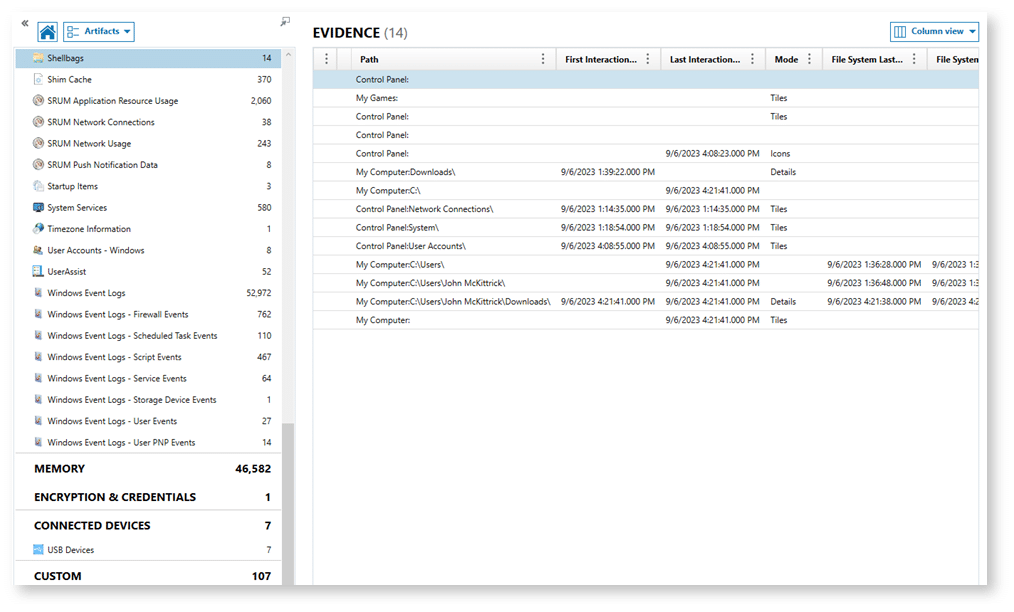 A screenshot showing targeted artifact collection in Magnet Axiom Cyber.